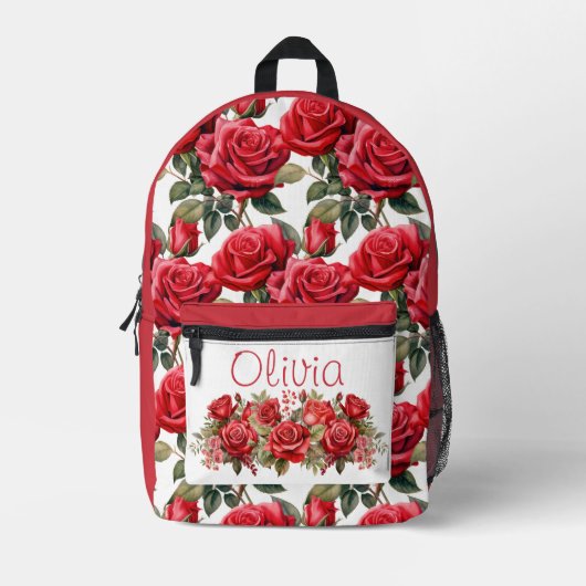 Sac À Dos Imprimé Roses Rouges Élégantes (Recto)