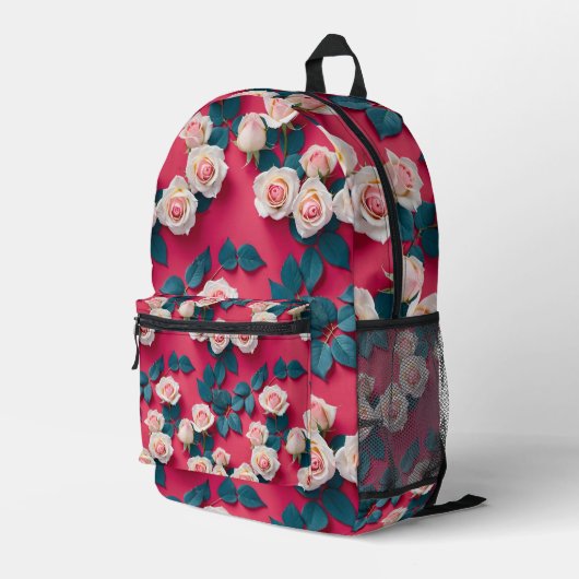 Sac À Dos Imprimé Roses Rouges Et Blanches (Coin arrière droit)