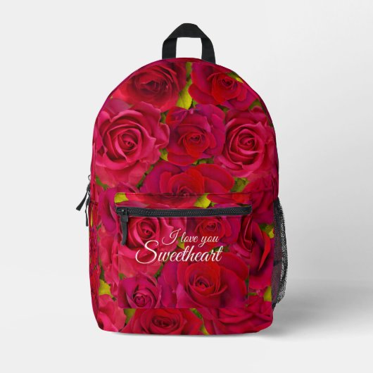 Sac À Dos Imprimé Roses Rouges Je t'aime Nom (Recto)