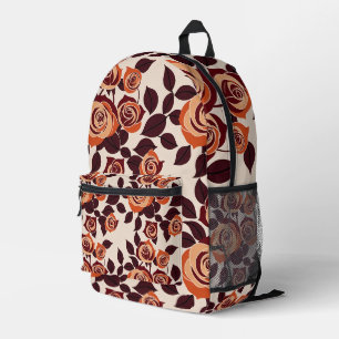 Sac À Dos Imprimé Roses Très Stylisées Dans Des Teintes D'Orange