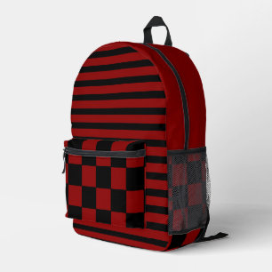 Sac À Dos Imprimé Rouge Brique Noir Vintage Carreaux et Rayures