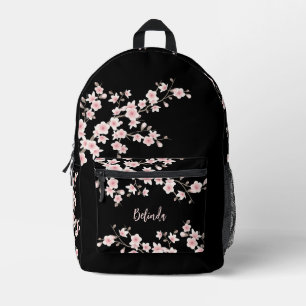 Sac À Dos Imprimé Rouge Fleur de Cerisier Monogramme Noir