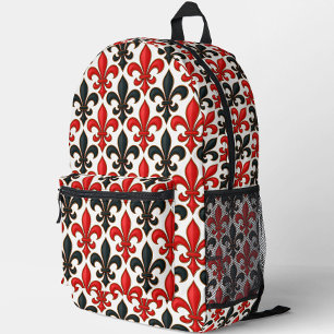 Sac À Dos Imprimé Rouge noir baroque Fleur de lis Motif Design