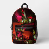Sac À Dos Imprimé Rouge Vert Floral Moderne Art Abstrait Motif #02 (Recto)