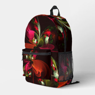 Sac À Dos Imprimé Rouge Vert Floral Moderne Art Abstrait Motif #02