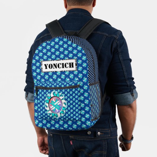 Sac À Dos Imprimé Ruban Turquoise blanc de trèfle par Kenneth Yoncic (Insitu (Modèle))