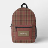 Sac À Dos Imprimé Rust et Tan Plaid Motif - Personnalisé (Recto)