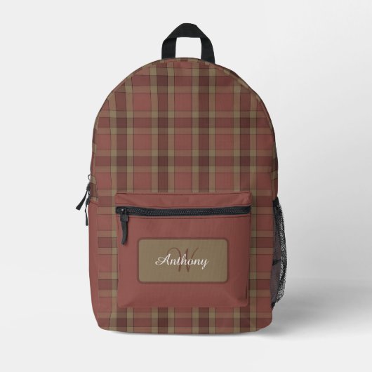 Sac À Dos Imprimé Rust et Tan Plaid Motif - Personnalisé (Recto)