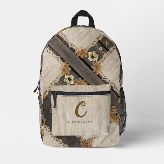 Sac À Dos Imprimé Rustic Charm Burlap & Lace Barn Wood QR Code (Recto)