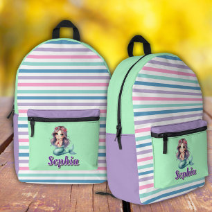 Sac À Dos Imprimé Sac à coudre imprimé sirène rayé violet et menthe