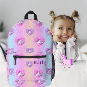 Sac À Dos Imprimé Sacoche de fille Unicorn Hearts en rose et violet