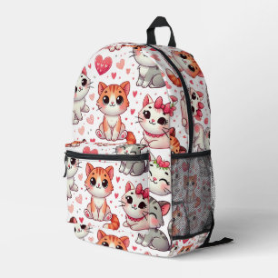 Sac À Dos Imprimé Sacoche Motif Chat & Coeurs - Rose & Rouge