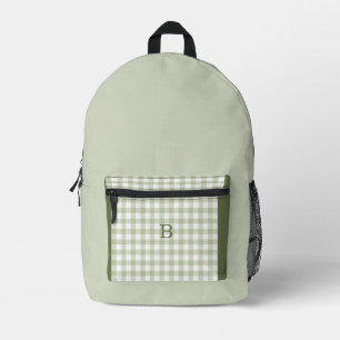 Sac À Dos Imprimé Sage & Hunter Vert Gingham Monogramme Tendance