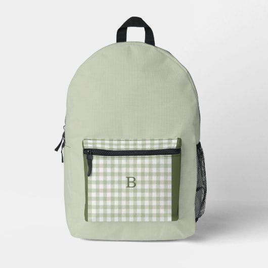 Sac À Dos Imprimé Sage & Hunter Vert Gingham Monogramme Tendance (Recto)