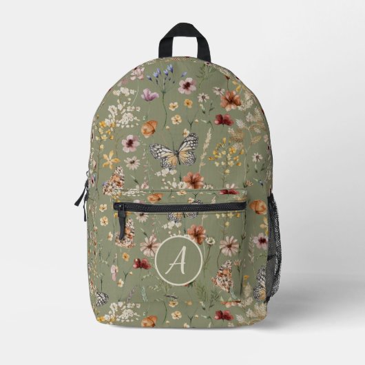 Sac À Dos Imprimé Sage Monogram Boho Butterflies Fleurs sauvages (Recto)