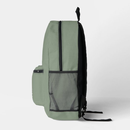 Sac À Dos Imprimé Sage vert et blanc | Monogramme moderne (Droite)