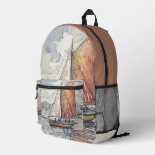 Sac à dos imprimé scène de voile côtière à l'aquar