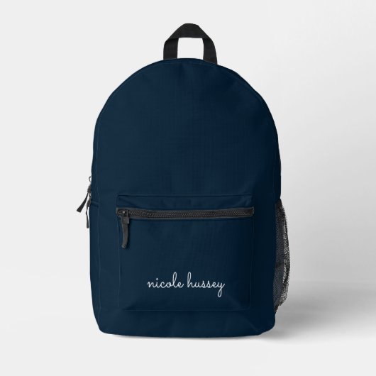 Sac À Dos Imprimé Script bleu marine | Moderne Monogramme élégant (Recto)