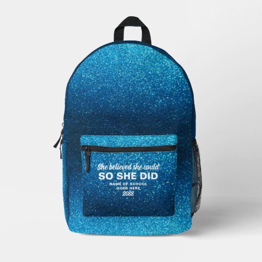 Sac À Dos Imprimé She Believed She Could Aqua Blue Glitter Sparkles (Recto)
