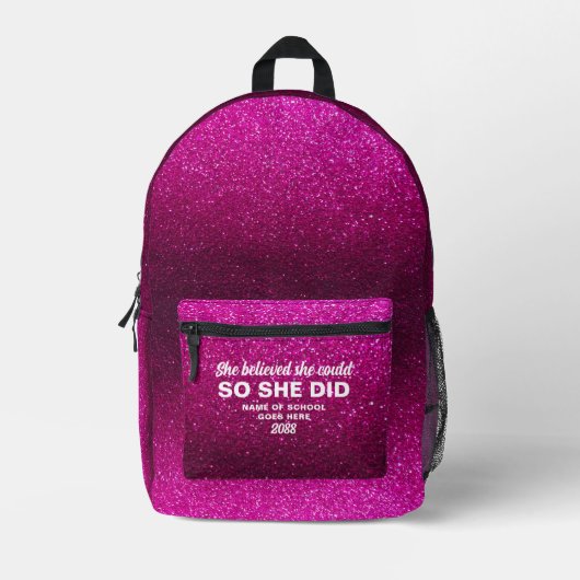 Sac À Dos Imprimé She Believed She Could Hot Pink Glitter Sparkles (Recto)