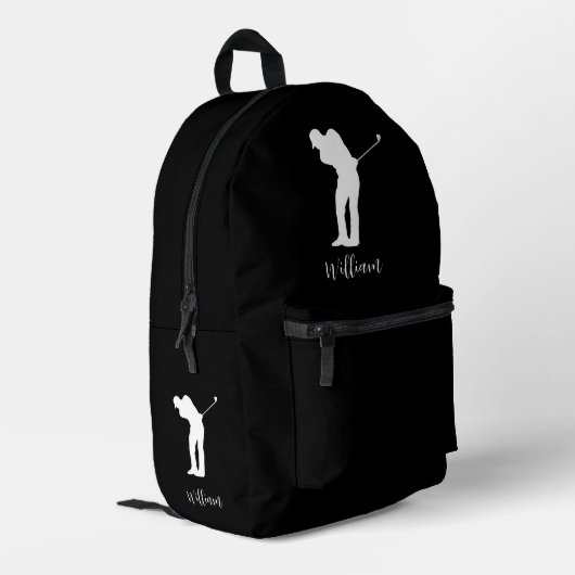 Sac À Dos Imprimé Simple Golfer Silhouette Script Monogramme (Coin arrière gauche)