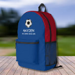 Sac À Dos Imprimé Soccer Ball Sports Team Couleurs personnalisées No<br><div class="desc">Super fun, sac à dos sportif avec une balle de football et deux lignes de texte personnalisé. Modifiez facilement les couleurs pour qu'elles correspondent aux couleurs de votre équipe. Assez spacieux pour les livres, l'ordinateur, l'équipement sportif et plus - ou comme un sac de voyage ou de couchage aussi. Votre...</div>