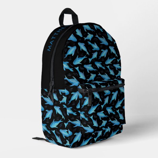 Sac À Dos Imprimé Sous la mer bleu Motif de requin noir (Coin arrière gauche)