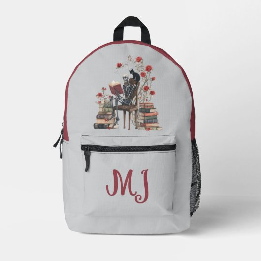 Sac À Dos Imprimé Squelette gothique Scholar Lecture Livre & Chat no (Recto)