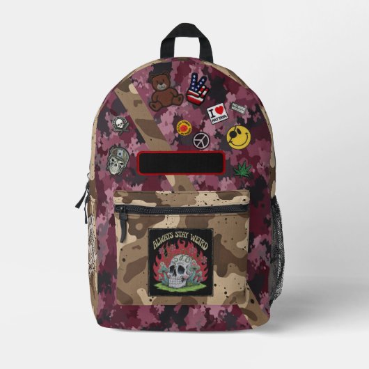 Sac À Dos Imprimé Stay Weird" - Camouflage (Recto)