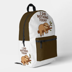Sac À Dos Imprimé Sticker Lazy Sloth - "Je n'ai rien fait aujourd'hu
