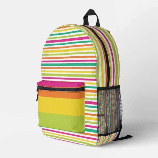 SAC À DOS IMPRIMÉ STRIPES VERT BLEU ROSE JAUNE CLAIR ORANGE (Coin arrière droit)