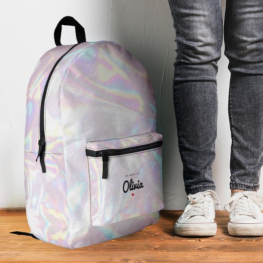 Sac À Dos Imprimé Style Holographique brillant Coeur rose moderne