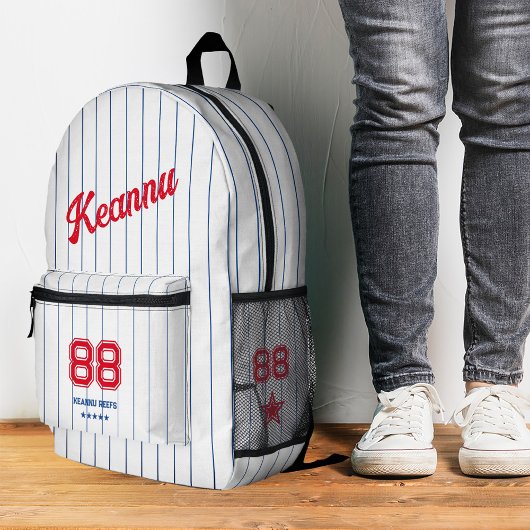 Sac À Dos Imprimé Stylish Baseball Sporty Rouge Blanc Bleu Stripes