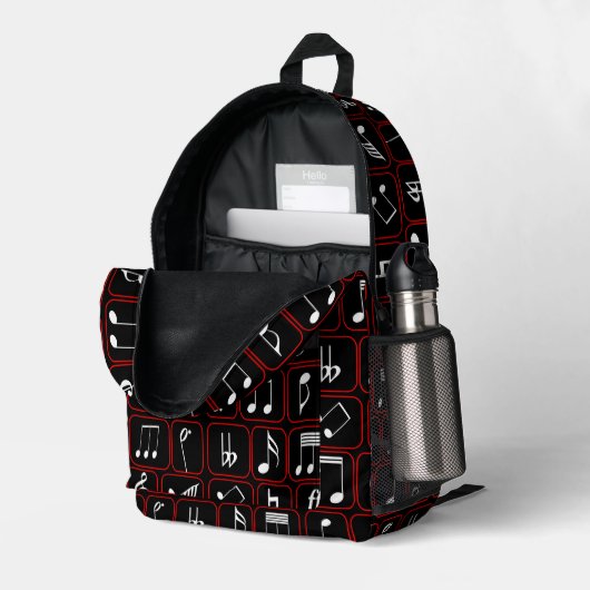 Sac À Dos Imprimé Stylish red black and white geometric music notes (Coin arrière droit (ouvert))