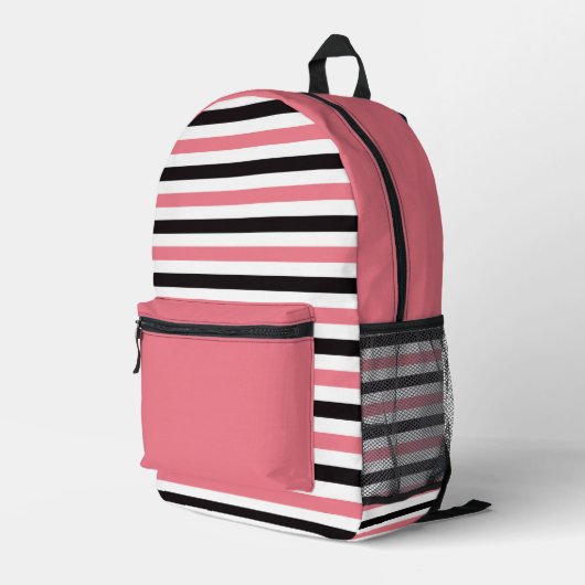 Sac À Dos Imprimé Stylish rose et noir rayé (Coin arrière droit)