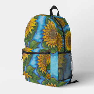 Sac À Dos Imprimé Sunflower Print Backpack Yellow Blue Black