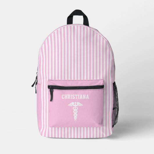 Sac À Dos Imprimé SYMBOLE Médicale PERSONNALISÉ BLANC BLANC Pink Str (Recto)