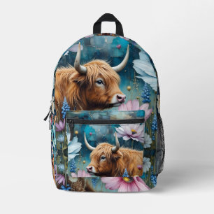 Sac À Dos Imprimé Tapisserie Fleurie Colorée de Cosmos et Vache des 