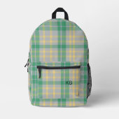 Sac À Dos Imprimé Tartan vert pourpre Vérifier Monogrammes Initiales (Recto)