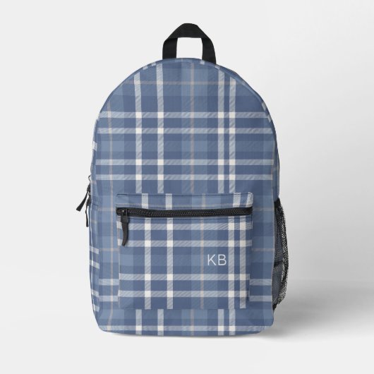 Sac À Dos Imprimé Tarte bleue Plaid Vérifier Monogramme Initiales (Recto)