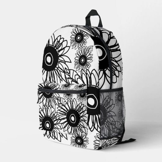 Sac À Dos Imprimé Tatouage Tournesol Floral Noir Blanc Tatouage Fleu (Coin arrière droit)