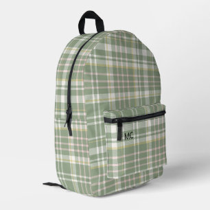 Sac À Dos Imprimé Tendance Mignon Vert Sauge Carreaux Monogramme Ini
