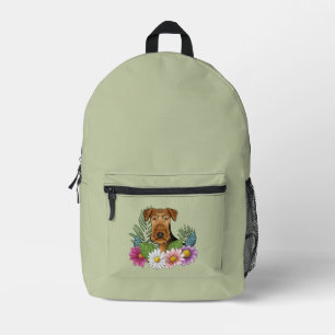 Sac À Dos Imprimé Tête de Terrier Airedale avec des fleurs colorées
