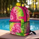 Sac À Dos Imprimé Tie Dye Motif Green Red - nom personnalisé<br><div class="desc">Un design audacieux et coloré aux tons rouges et verts colorés avec un bloc de couleur amusant pour ajouter votre nom ou n'importe quel texte. Le motif de teinture à cravate fou a une variété de couleurs. Vous pouvez ajouter un nom, un monogramme ou un autre texte personnalisé. Si vous...</div>