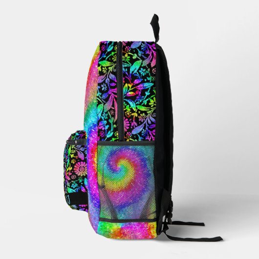 Sac À Dos Imprimé Tiedye Psychedelic Retro Hippie Fleurs Monogramme (Droite)