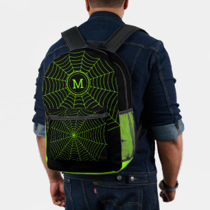 Sac À Dos Imprimé Toile d'araignée verte néon noir Monogramme Hallow