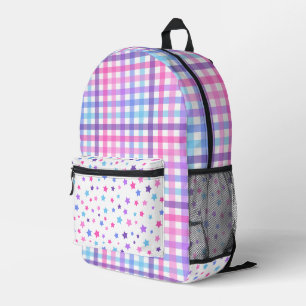 SAC À DOS IMPRIMÉ TONS ROSE PURPLE BLEU STARS & PLAID