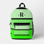 Sac À Dos Imprimé Tons vert néon Grandes rayures | Lettre initiale (Recto)