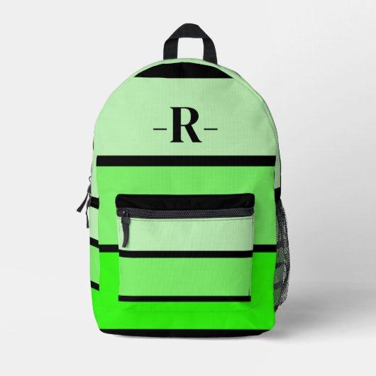 Sac À Dos Imprimé Tons vert néon Grandes rayures | Lettre initiale (Recto)