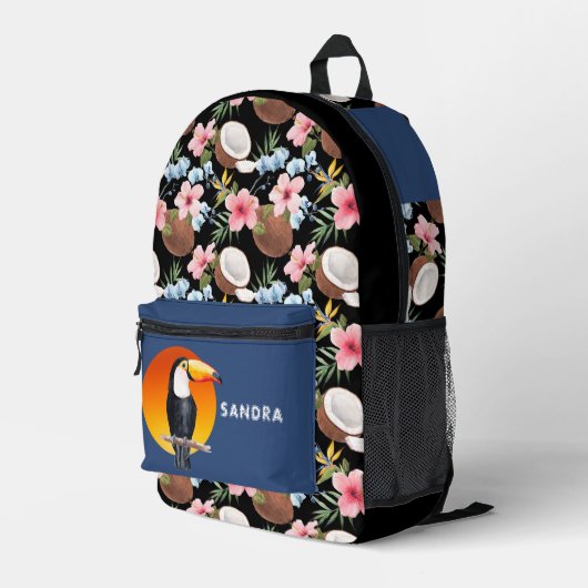 Sac À Dos Imprimé Toucan Tropical Floral et noix de coco (Coin arrière droit)